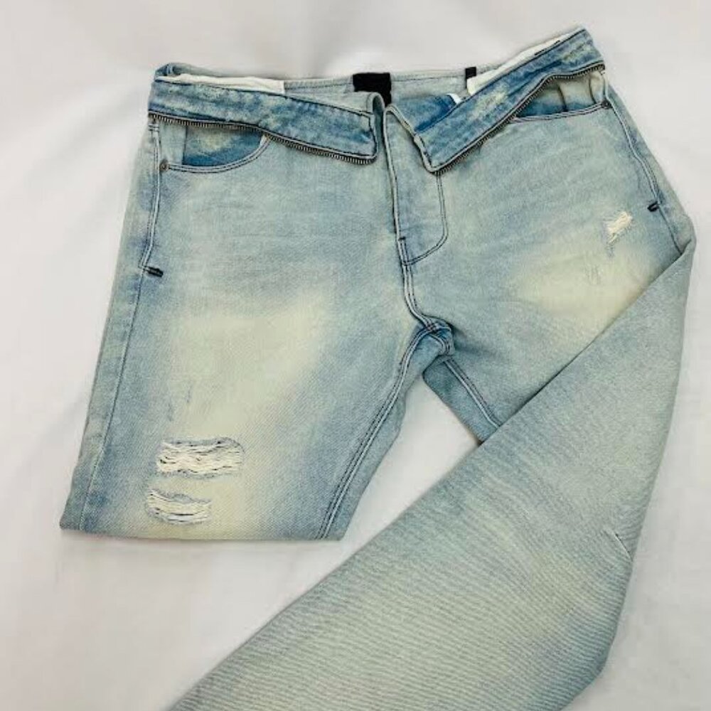 NEW ! RTA CHAPLIN WASHED TORN ZIP AROUND JEAN‎ SIZE-27